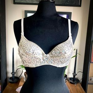 *SOLD* Sequin Rave Dance Bra Drag Queen Showgirl Dancer Sz Med Beaded Burlesque